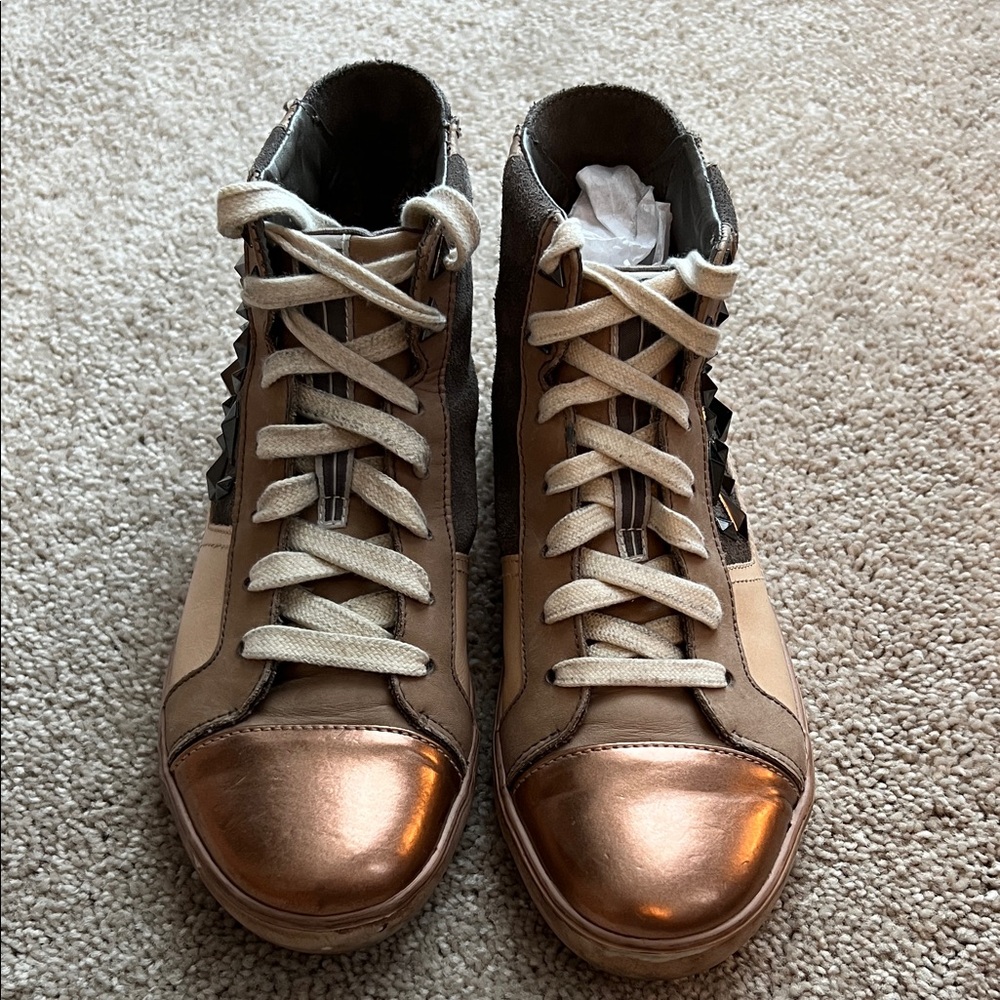 Sam Edelman Tan and Copper High Top Sneakers